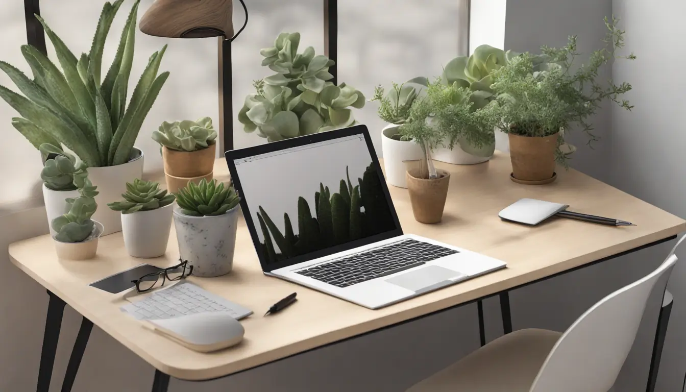 Imagem de uma mesa de escritório com laptop apresentando gráficos de crescimento, simbolizando consultorias Notion para negócios.