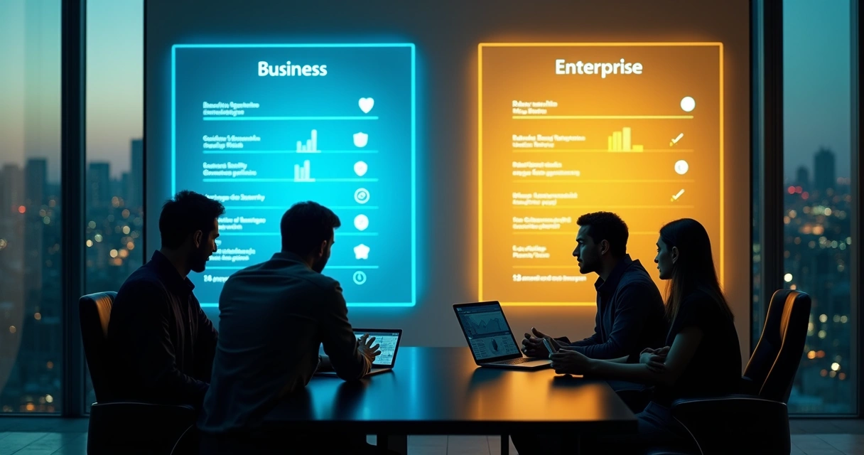 Painel comparando visualmente diferentes planos do Notion em ambiente corporativo moderno