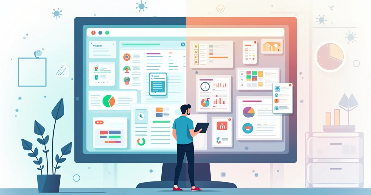 Representação visual comparando plataformas all-in-one com soluções especializadas em gestão de projetos