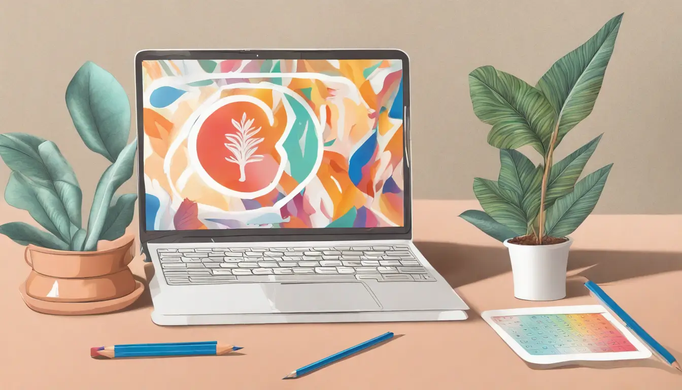 Calendário de janeiro e laptop com Notion exibindo plano de ação para metas de Ano Novo, canetas e planta decorativa.