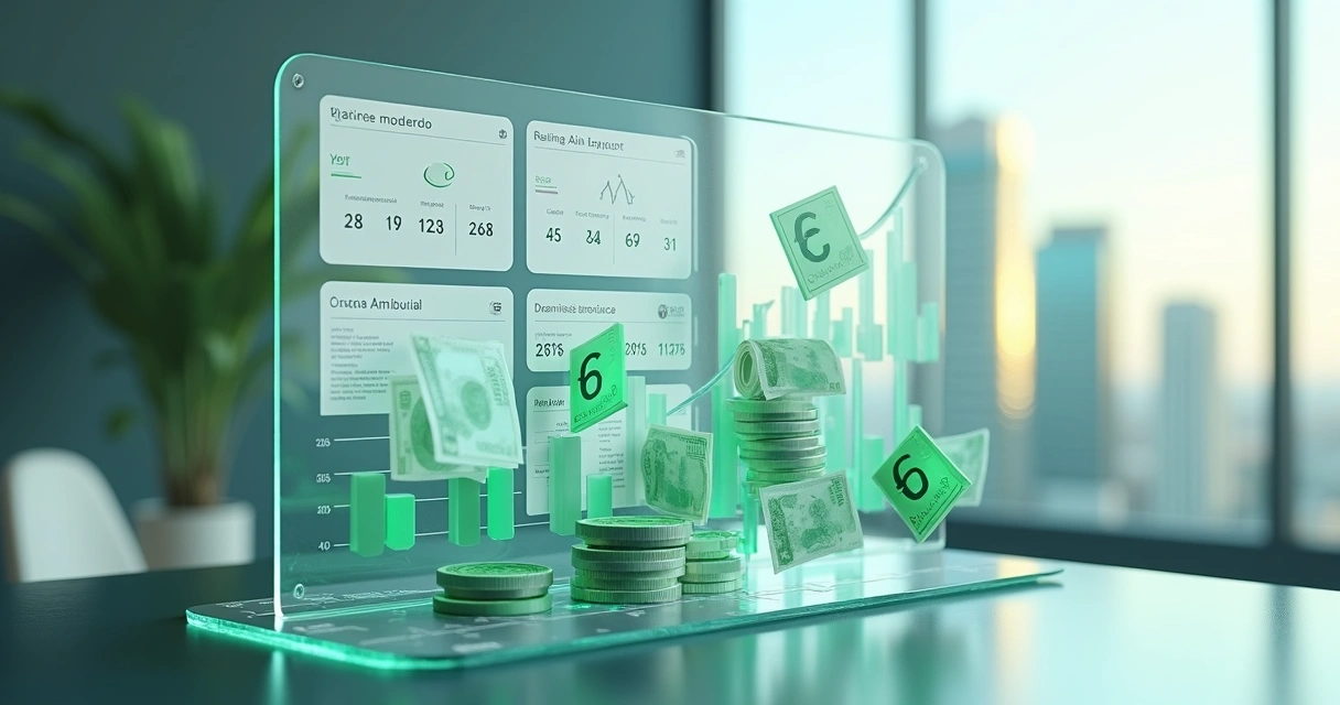 Painel financeiro digital em reais integrado ao Notion e fluxo de dinheiro em BRL