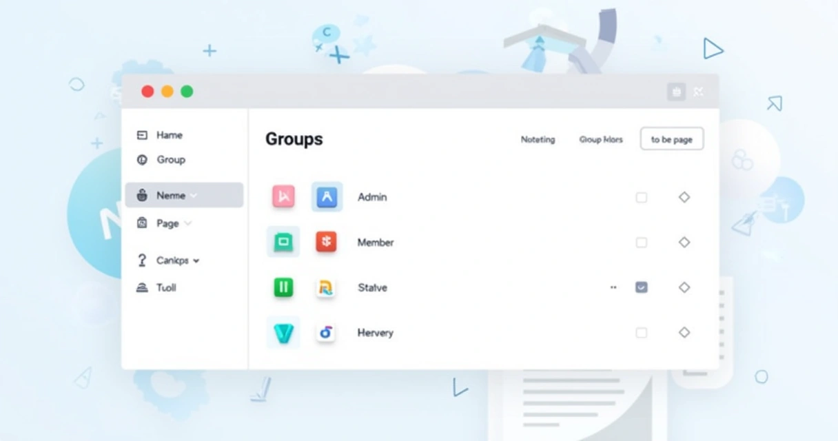Painel do Notion mostrando configuração de grupos, membros e permissões de acesso