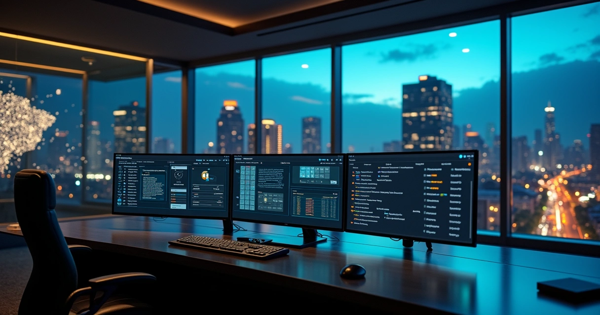 Central de controle digital com painéis Notion e mapa do Brasil ao fundo