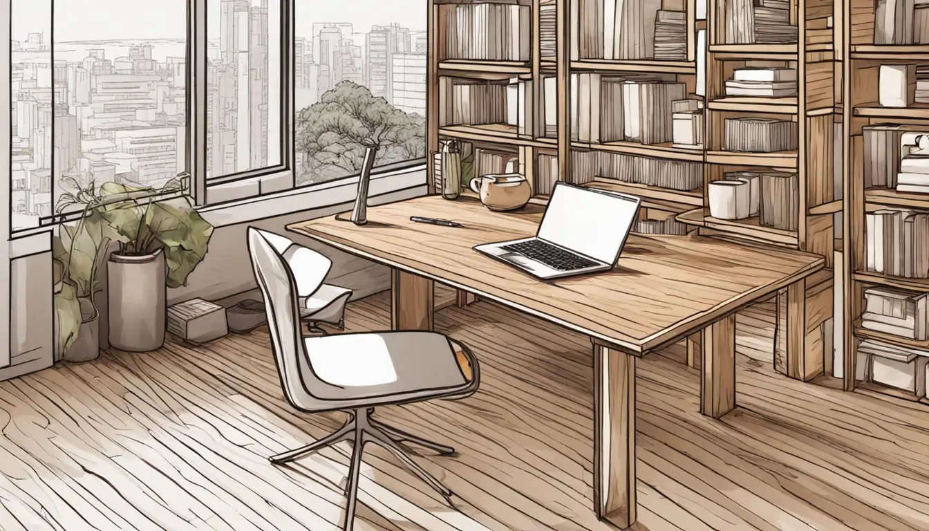 Ilustração de um ambiente empresarial colaborativo com foco em arquitetura de informação, refletindo a integração do Notion em empresas.