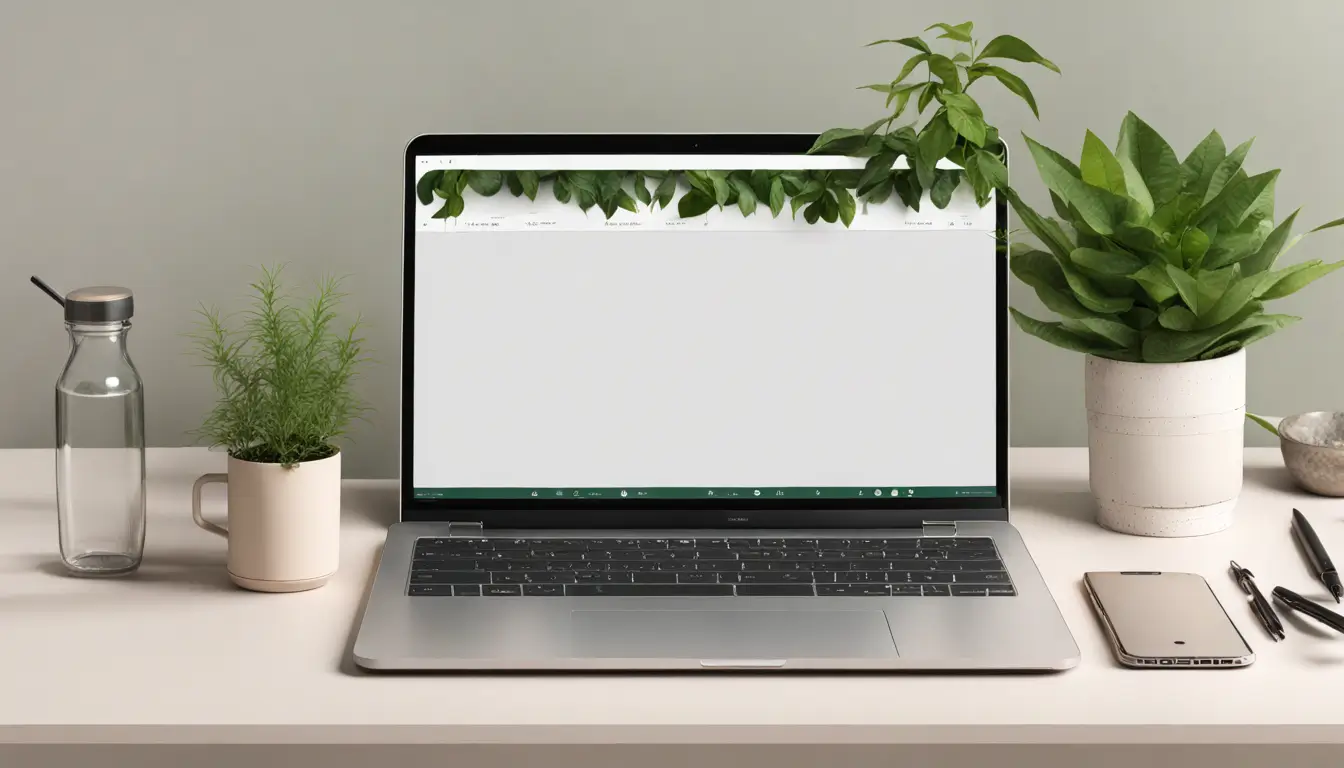 Imagem de uma mesa de escritório com laptop mostrando Notion, caderno, xícara de café e smartphone, destacando modelos de Notion para empreendedores