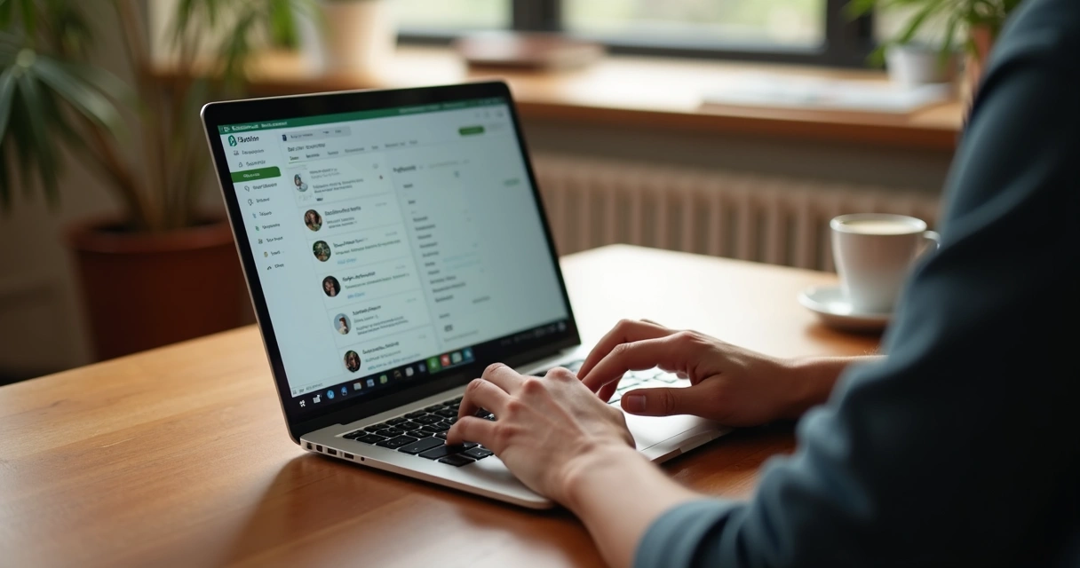 Pessoa usando laptop em modo offline com interface do Notion visível na tela
